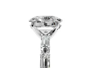 Baguette Engagement Ring Setting for Oval Center with Alternating Bar-Set Band and Prong Head in White Gold