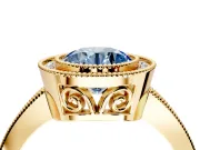 Halo Engagement Ring Setting for Fancy Blue Round Cut Center with Milgrain Halo, Pave Band and Prong Head in Yellow Gold