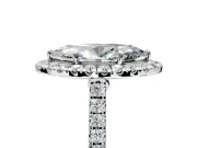Halo Engagement Ring Setting for Marquise Center with Narrowing Pave Band and Prong Head in Platinum