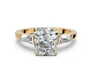 3 Stone Engagement Ring Setting for Radiant Cut Center with Baguette Accents and Prong Head in Yellow Gold