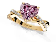 Solitaire Engagement Ring Setting for Fancy Pink Heart-Shaped Center with Half-Pave Crossover Band and Prong Head in Yellow Gold