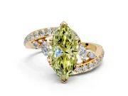 Solitaire Engagement Ring Setting for Fancy Yellow Marquise Center with Pave Bypass Twist Band and Prong Head in Yellow Gold