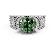 Pave Engagement Ring Setting for Fancy Green Round Cut Center with Curved Accent Rows, Openwork and Prong Head in White Gold