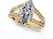 Split Shank Engagement Ring Setting for Marquise Center with Pave Split Shank and Prong Head in Yellow Gold