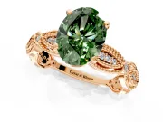 Solitaire Engagement Ring Setting for Fancy Green Oval Center with Marquise Panel Band and Prong Head in Rose Gold