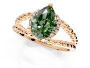 Halo Engagement Ring Setting for Fancy Green Pear-Shaped Center with Rope Twist Split Shank and Prong Head in Rose Gold