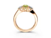 3 Stone Engagement Ring Setting for Fancy Yellow Emerald Cut Center with Raised Basket Heads and Prong Head in Rose Gold