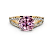 Solitaire Engagement Ring Setting for Fancy Pink Round Cut Center with Pave Split Shank and Prong Head in Yellow Gold
