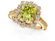 Milgrain Halo Engagement Ring Setting for Fancy Yellow Radiant Cut Center with Bezel Point Accents and Prong Head in Yellow Gold