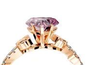 Leaf Motif Engagement Ring Setting for Fancy Pink Heart-Shaped Center with Pave Band and Prong Head in Rose Gold