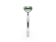 Hidden Halo Engagement Ring Setting for Fancy Green Asscher Cut Center with Thin Round-Wire Band and Prong Head in Sterling Silver