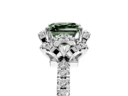 Halo Engagement Ring Setting for Fancy Green Asscher Cut Center with Openwork Halo, Pave Band and Prong Head in Sterling Silver