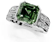 Bezel Engagement Ring Setting for Fancy Green Asscher Cut Center with Wide Channel-Set Band and Bezel Head in White Gold