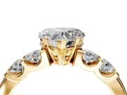 5 Stone Engagement Ring Setting for Heart-Shaped Center with Plain Band and Prong Head in Yellow Gold