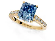 Solitaire Engagement Ring Setting for Fancy Blue Radiant Cut Center with Crossover Accents and Prong Head in Yellow Gold