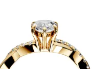 Crossover Engagement Ring Setting for Pear-Shaped Center with Pave and Plain Strands and Prong Head in Yellow Gold