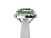 Halo Engagement Ring Setting for Fancy Green Princess Cut Center with Square Band and Prong Head in Sterling Silver