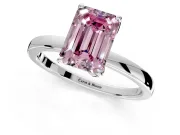 Solitaire Engagement Ring Setting for Fancy Pink Emerald Cut Center with Thin Rounded Plain Band and Prong Head in Platinum
