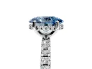 Solitaire Engagement Ring Setting for Fancy Blue Oval Center with Band of Accents and Prong Head in Sterling Silver