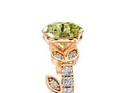 Leaf Motif Engagement Ring Setting for Fancy Yellow Round Cut Center with Pave Band and Prong Head in Rose Gold