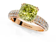 Solitaire Engagement Ring Setting for Fancy Yellow Cushion Cut Center with Multi-Row Pave Accents and Basket Head in Rose Gold