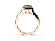 Halo Engagement Ring Setting for Fancy Green Princess Cut Center with Pave Accents, Heart Basket and Prong Head in Rose Gold