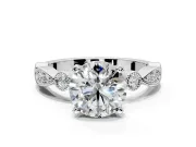 Solitaire Engagement Ring Setting for Round Cut Center with Milgrain Bezel Accents and Prong Head in Platinum