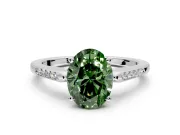 Solitaire Engagement Ring Setting for Fancy Green Oval Center with Channel Accents and Prong Head in White Gold
