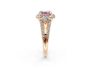 Halo Engagement Ring Setting for Fancy Pink Asscher Cut Center with Two-Strand Split Shank and Prong Head in Rose Gold