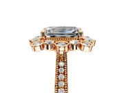 Milgrain Halo Engagement Ring Setting for Emerald Cut Center with Bezel Point Accents and Prong Head in Rose Gold