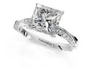 Side Accent Engagement Ring Setting for Princess Cut Center with Accent Shoulders and Prong Head in White Gold
