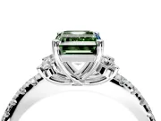 Paired Accent Engagement Ring Setting for Fancy Green Emerald Cut Center with Pave Band and Prong Head in Sterling Silver