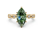 Solitaire Engagement Ring Setting for Fancy Green Marquise Center with Milgrain Bezel Accents and Prong Head in Yellow Gold
