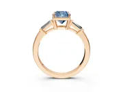 3 Stone Engagement Ring Setting for Fancy Blue Cushion Cut Center with Baguette Accents and Prong Head in Rose Gold