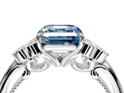 Cluster Engagement Ring Setting for Fancy Blue Asscher Cut Center with Bezel Accent Clusters and Prong Head in Sterling Silver