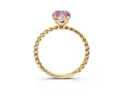Solitaire Engagement Ring Setting for Fancy Pink Cushion Cut Center with Plain Twisted Rope Band and Prong Head in Yellow Gold