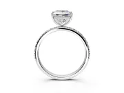 Hidden Halo Engagement Ring Setting for Princess Cut Center with Pave Band and Prong Head in Sterling Silver