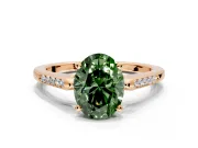 Solitaire Engagement Ring Setting for Fancy Green Oval Center with Channel Accents and Prong Head in Rose Gold