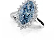 Starburst Halo Engagement Ring Setting for Fancy Blue Marquise Center with Thin Round-Wire Band and Prong Head in Platinum
