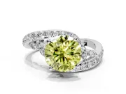 Solitaire Engagement Ring Setting for Fancy Yellow Round Cut Center with Pave Bypass Twist Band and Prong Head in Platinum