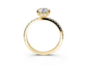 Solitaire Engagement Ring Setting for Oval Center with Pave Band and Claw Prong Head in Yellow Gold