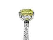 Solitaire Engagement Ring Setting for Fancy Yellow Cushion Cut Center with Fine Pave Band and Prong Head in Platinum