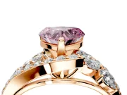 Halo Engagement Ring Setting for Fancy Pink Heart-Shaped Center with Marquise and Pave Bypass Band and Prong Head in Rose Gold