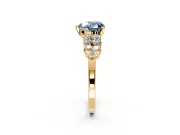 Cluster Engagement Ring Setting for Fancy Blue Heart-Shaped Center with 2-Row Shoulder Clusters and Prong Head in Yellow Gold