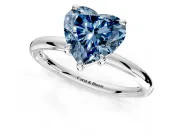 Low-Set Solitaire Engagement Ring Setting for Fancy Blue Heart-Shaped Center with Thin Plain Band and Prong Head in Sterling Silver