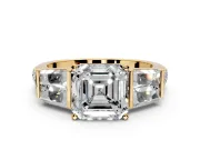 Channel-Set Engagement Ring Setting for Asscher Cut Center with Baguette Band and Prong Head in Yellow Gold