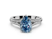 Solitaire Engagement Ring Setting for Fancy Blue Pear-Shaped Center with Pave Rail Split Shank and Prong Head in Sterling Silver