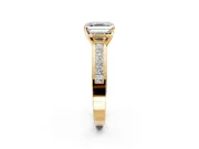 Solitaire Engagement Ring Setting for Asscher Cut Center with Princess Cut Channel Band and Prong Head in Yellow Gold
