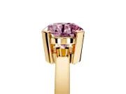 Solitaire Engagement Ring Setting for Fancy Pink Round Cut Center with Plain Band and Flat Tab Prong Head in Yellow Gold
