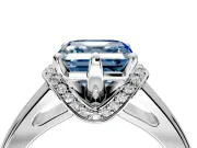 Solitaire Engagement Ring Setting for Fancy Blue Asscher Cut Center with Wide Band, Pave Collar and Prong Head in Platinum